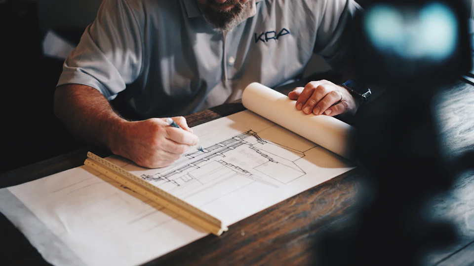Engineer preparing architectural drawings